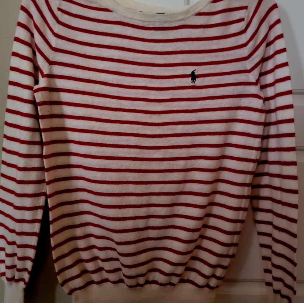 Ralph Lauren Sport/Red and White Striped Sweater/Blue Pony/Medium/Lightweight - Picture 6 of 8